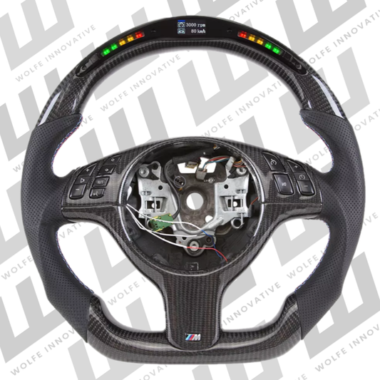 1999-2005 E46 M Stripe Carbon Fiber Flat Bottom + LED Steering Wheel